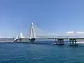 The Rio-Antirrio bridge from the ferry landing.