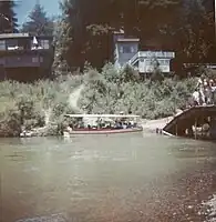 Rio Nido beach, 1963.  It has since been abandoned and the bridge dismantled.  The path that led to the bridge is now virtually impassible.