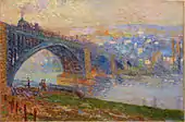 Robert Antoine Pinchon, c.1905, Rouen, Le Pont aux Anglais. Possibly a study for Le Pont aux Anglais, soleil couchant