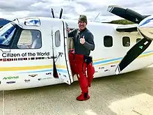 Robert DeLaurentis about to depart for the South Pole from Ushuaia.