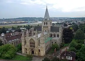 Image 8Credit: Sdwelch1031 Rochester is a large town in Kent, England, at the lowest bridging point of the River Medway about 30 miles (50 km) from London. Construction of Rochester Cathedral, shown, began in about 1080.More about Rochester... (from Portal:Kent/Selected pictures)