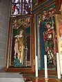 An altar at St. Verena's Catholic Church in Roggenbeuren depicting Saint George and Saint Barbara.