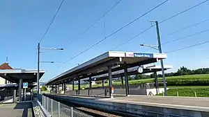 Station platforms with flat canopies