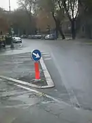 Internally illuminated traffic bollard in Rome, Italy