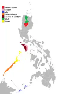 Map of the apostolic vicariates of the Catholic Church in the Philippines