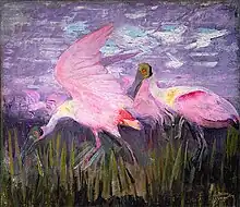 Image 24In Roseate Spoonbills 1905–1909, Abbott Handerson Thayer tried to show that even the bright pink of these conspicuous birds had a cryptic function. (from Animal coloration)