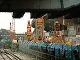 Construction equipment for the Royal Oak Crossrail Portal, looking West under Lord Hill's bridge from the eastbound platform, 2010