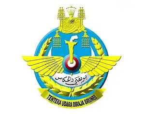 Image of primarily circular badge of the Royal Brunei Air Force, which is also used as the identifying badge of Royal Brunei Air Force Base, Rimba.