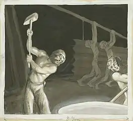 Illustration of the Sampo being forged, by Rudolf Koivu in 1931