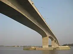 Long, high bridge seen from below