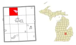 Location within Shiawassee County (red) and the administered community of Henderson (pink)