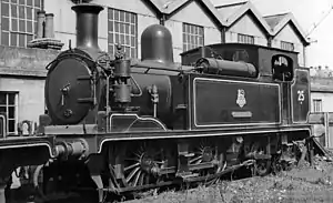 Ex-LSW 0-4-4T outside St John's Road Locomotive Shed in 1954