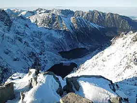 View from Rysy to Czarny Staw pod Rysami and Morskie Oko