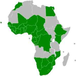 the 34 member countries highlighted on a map of Africa