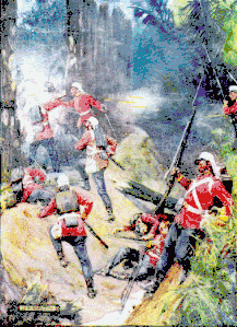 Shouting their war-cry, the British charged the breach. Artist: J R Skelton, 1908