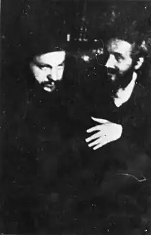 Grand Rabbi Shmuel Shlomo Leiner of Radzin (on left) with the Kolbialer Rav, one of the Rebbeim at the famous Lubliner Yeshiva