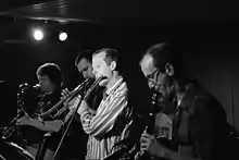 Skerik's Syncopated Taint Septet, Portland, Oregon, June 25, 2005. Viewed left to right: Skerik, Dave Carter, Hans Teuber, Craig Flory