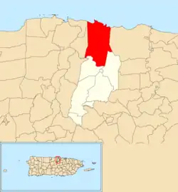 Location of Sabana within the municipality of Vega Alta shown in red