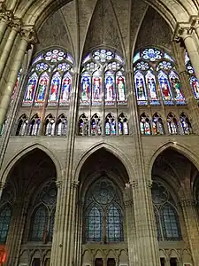 The elevation of the nave, with glass-filled triforium and upper windows