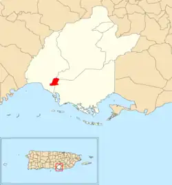 Location of Salinas barrio-pueblo within the municipality of Salinas shown in red