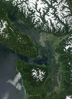 The coastal lowlands surrounding the Salish Sea make up most of the Georgia Depression