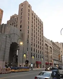 The facade of the Salvation Army Headquarters as seen from 14th Street during sunset