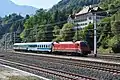 Slovenian train passing through the Rosenbach train station