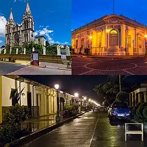 From top, left to right: Iglesia El Carmen, Palacio Municipal de Santa Tecla, Paseo El Carmen.