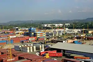 View of the city's container port