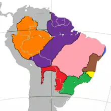 Map showing distribution of different Sapajus species in South America