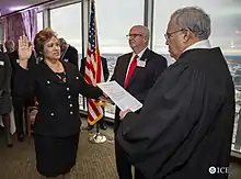 Photo of the swearing-in of Sarah Saldaña as Director of ICE, December 23, 2014