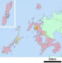 Location of Saza in Nagasaki Prefecture