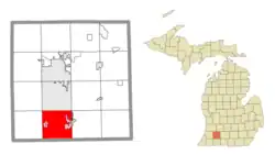 Location within Kalamazoo County and the administered villages of Schoolcraft (1) and portion of Vicksburg (2)