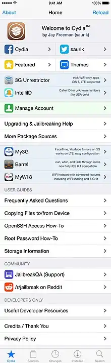 Screenshot of Cydia