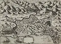 Image 70Map of Shkodër with the Buna river in 1571 by Giovanni Francesco Camocio (from Albanian piracy)