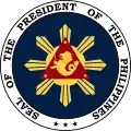 The first seal, with the text SEAL OF THE PRESIDENT OF THE PHILIPPINES. This version was used in 1947 - 1951.