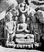 Seated Buddha triad, Sahri Bahlol excavations, 1911-1912.