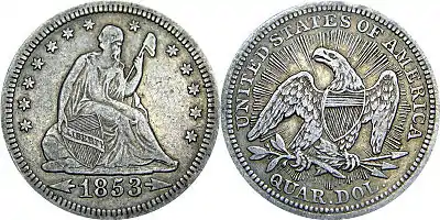 Liberty Seated quarter with arrows and rays, 1853