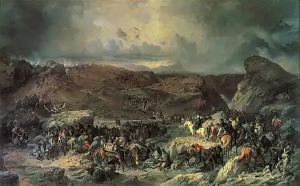 Field Marshal Alexander Suvorov Crossing St. Gotthard Pass in 1799 (by Alexander von Kotzebue)