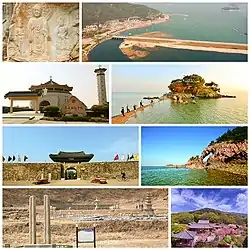 Left:Yonghyeon-ri Rock-carved triad buddha,  Haemi Martyrs Shrine, Haemee Eupseong Fortress, Bowonsal Temple Ruin, Right:Samgilbo harbour, Ganworam Hermitage, Hwangguem mountain and cave, Gaesimsa Temple (all item from above to bottom)