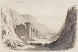 Dromos during excavations in 1851. Apis statue being removed from a chapel.