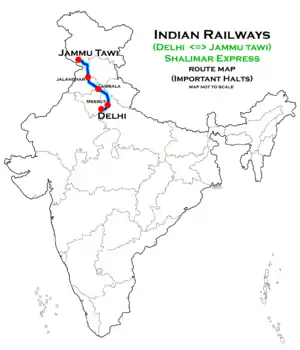 Shalimar Express (Delhi - Jammu Tawi) route map