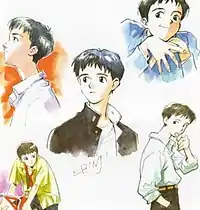 Five sketches of Shinji in various poses