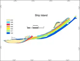 Historical map of the geomorphology of Ship Island