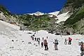 Hikers climbing the Shirouma Dai Sekkei from the Sarukura Lodge Route