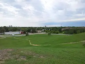 Skyline of Winnipeg from hill in Civic Park.