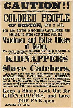 Poster warning that the Boston police enforce the Fugitive Slave Act