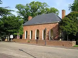 The colonial courthouse on Main Street.