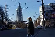 Solomianska street, with the Kyiv Court of Appeals building in the background