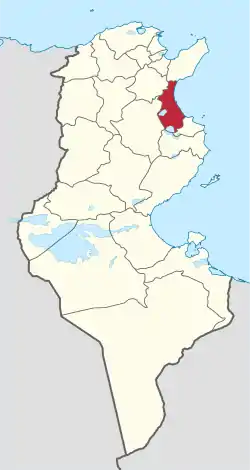 Map of Tunisia with Sousse highlighted